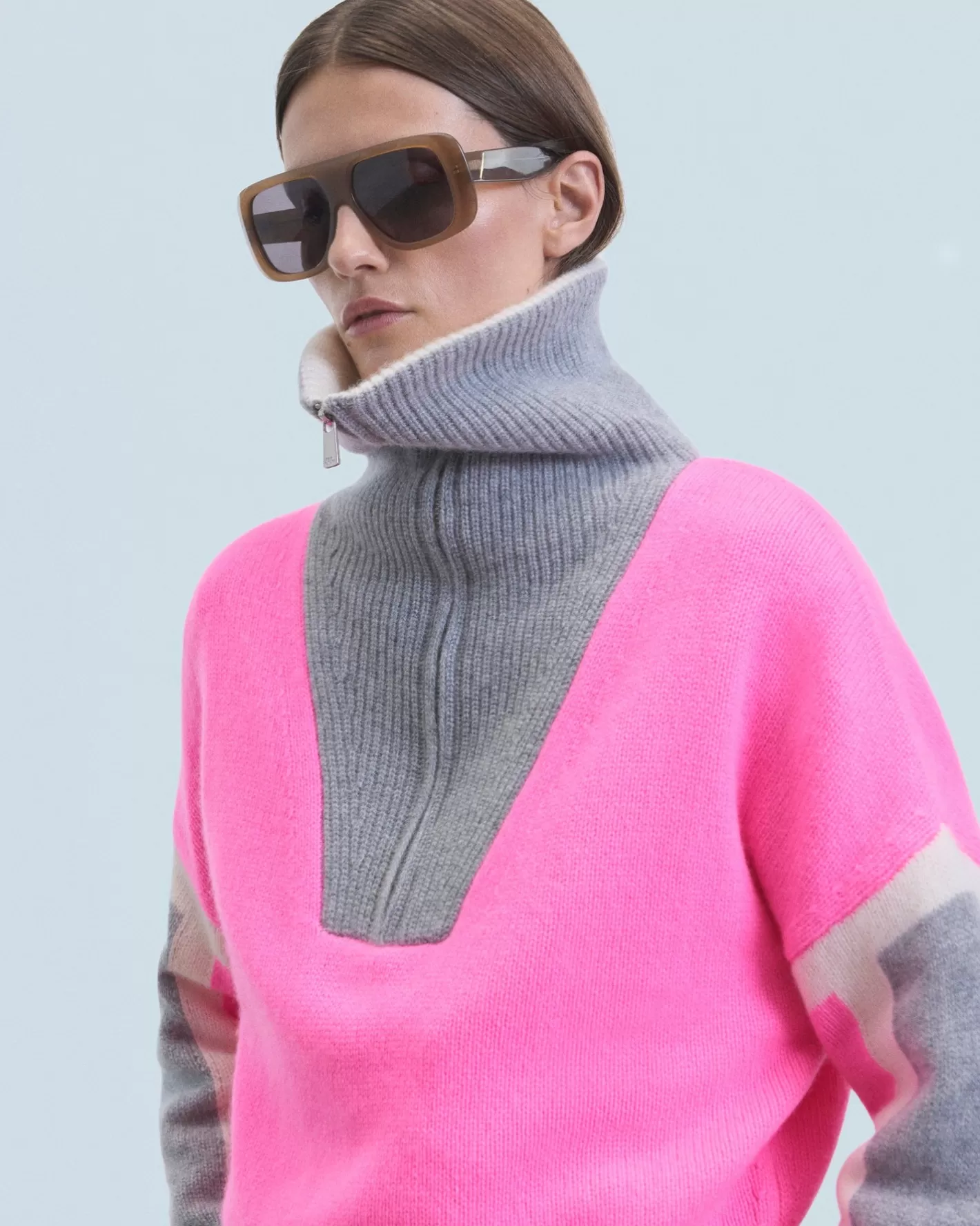 Maglione Collo Alto Con Zip Tricolore-FROM FUTURE Fashion