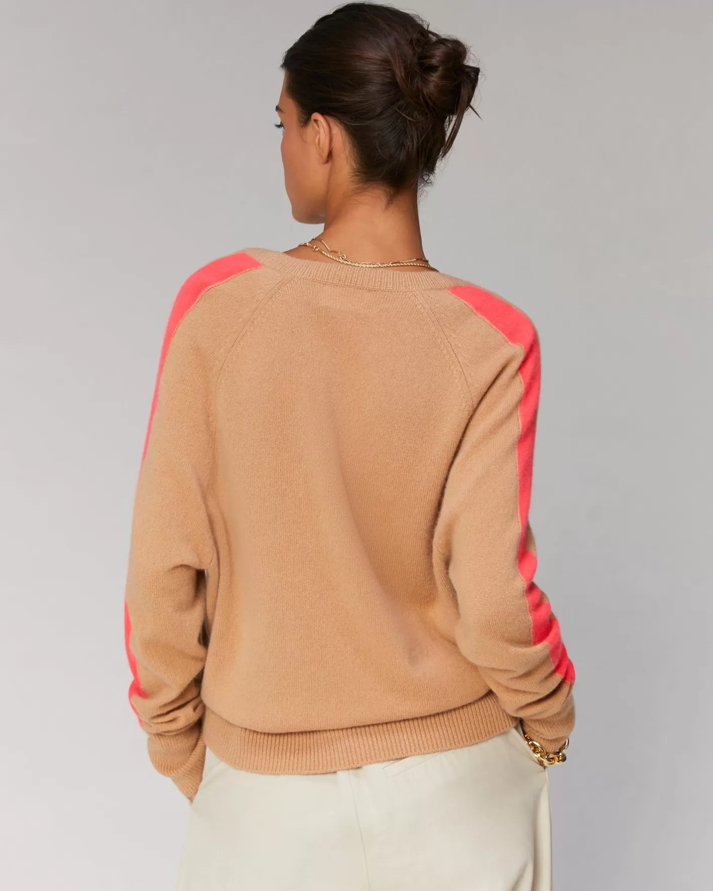 Pullover Scollo A V Oversize Bande Bicolori Leggero-FROM FUTURE New