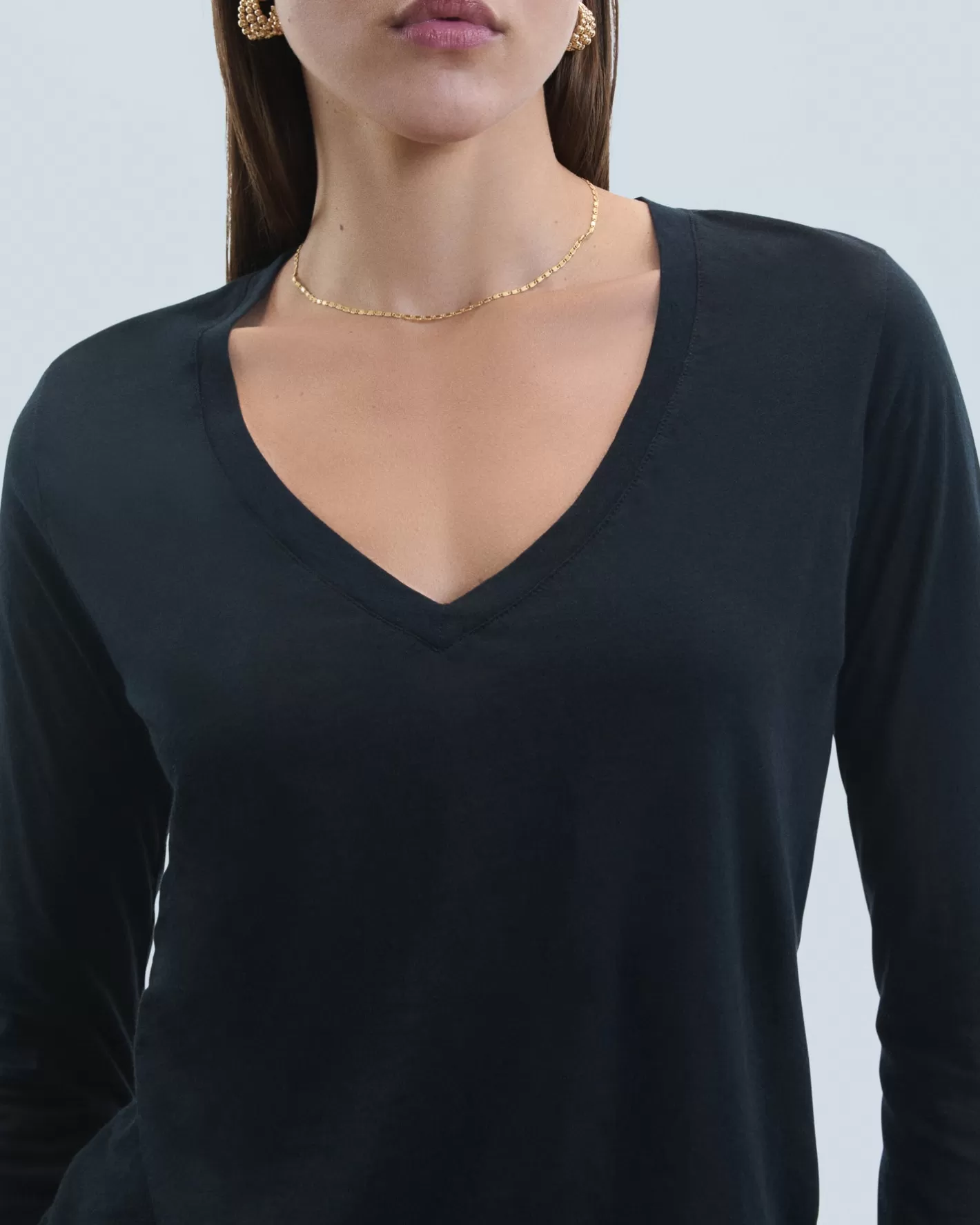 T-Shirt Scollo A V Maniche Lunghe-FROM FUTURE Discount