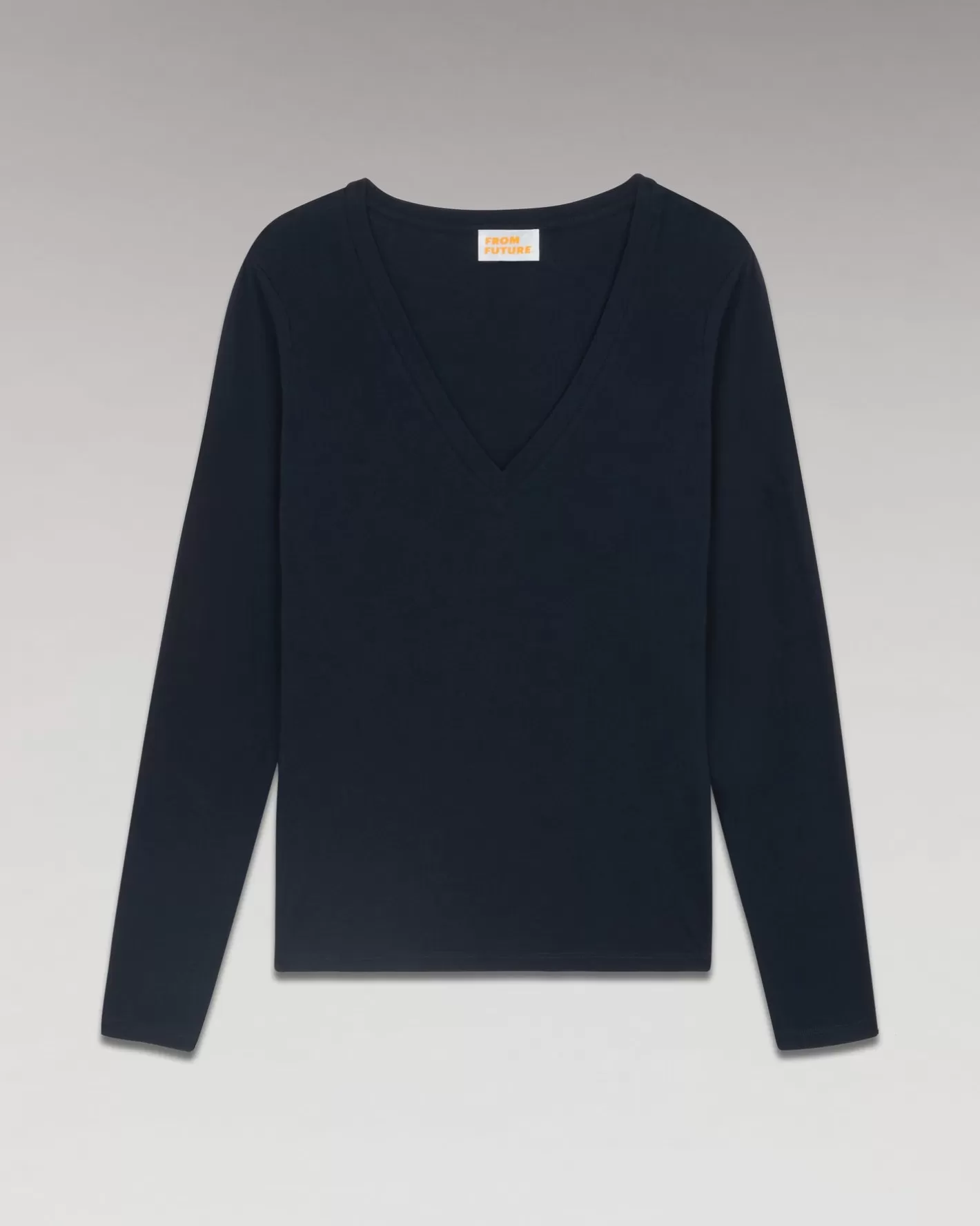 T-Shirt Scollo A V Maniche Lunghe Basic-FROM FUTURE Discount