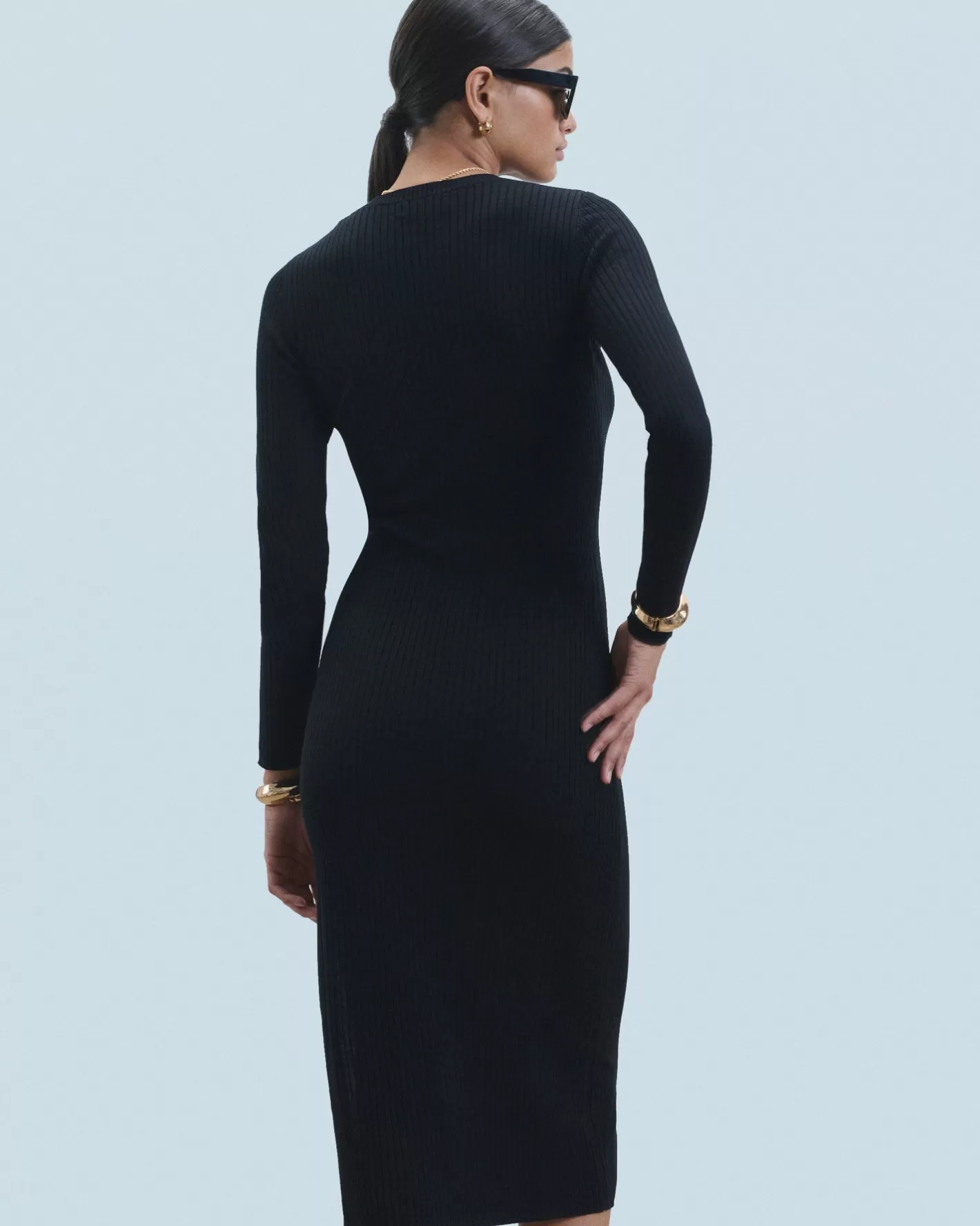 Vestito Lungo Maniche Lunghe A Coste Con Spacco-FROM FUTURE Fashion