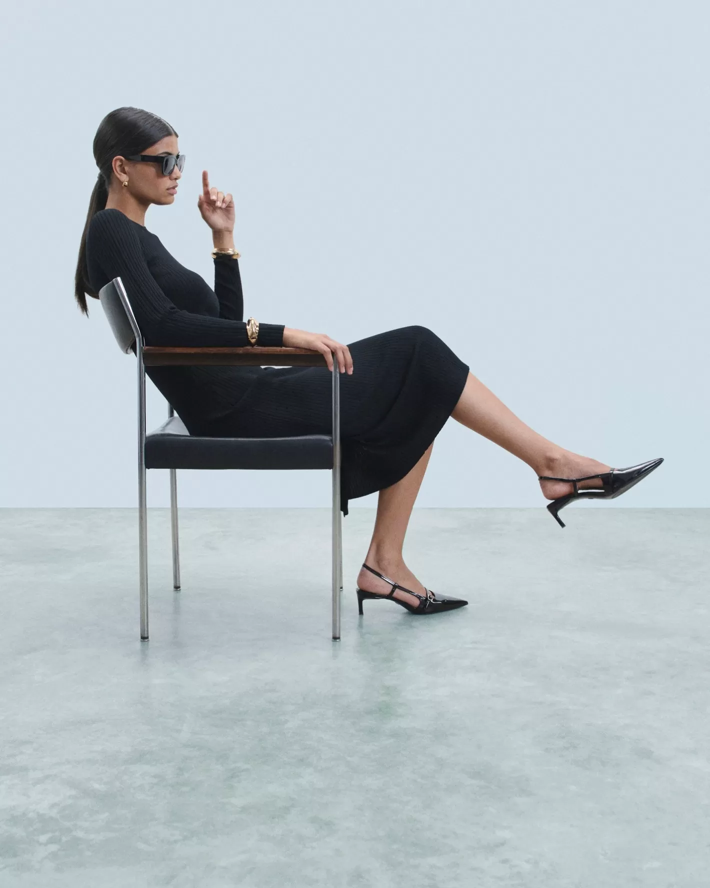 Vestito Lungo Maniche Lunghe A Coste Con Spacco-FROM FUTURE Fashion