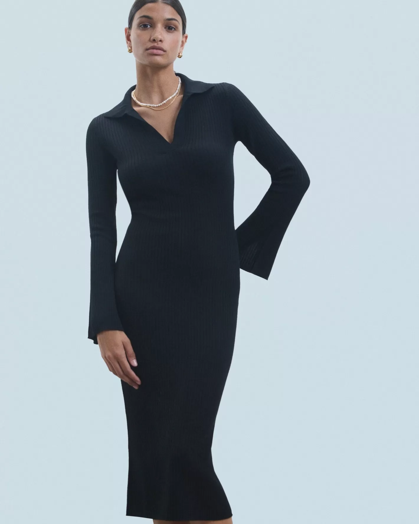 Vestito Lungo Maniche Lunghe Collo A Polo-FROM FUTURE Store